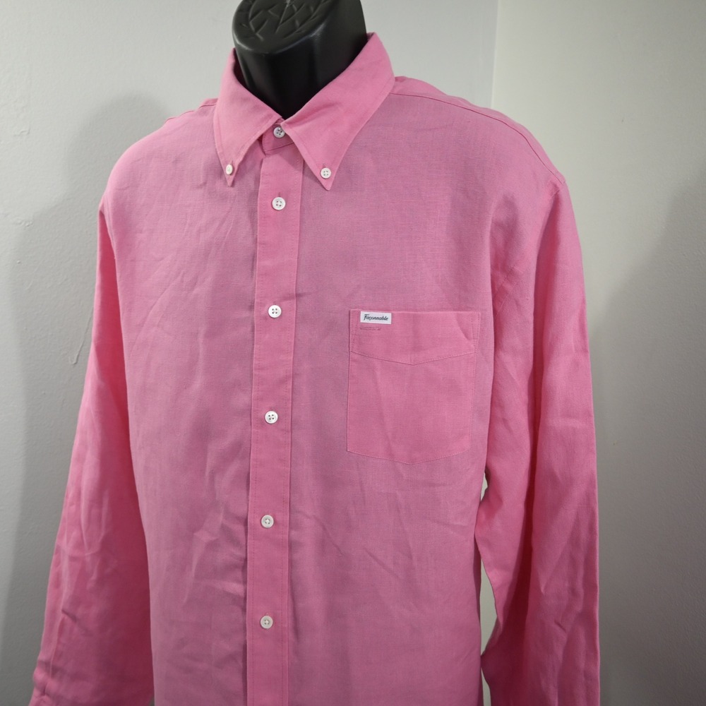 Faconnable Button Up Dress Shirt Mens XXL Classique Pink 100% Linen Long Sleeve